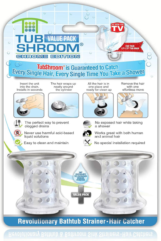 fits inside 1.5"-1.75" standard tub and shower drains (also 1.5" sink drains)