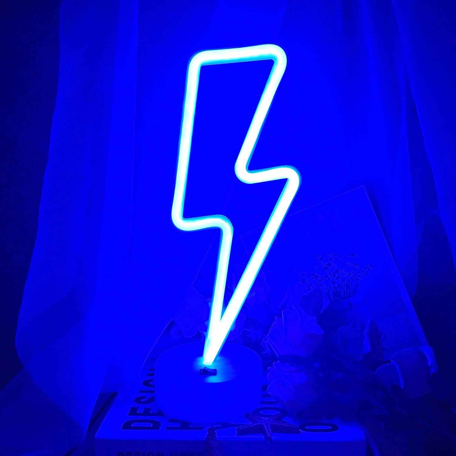Lightning Bolt Neon Sign - Safe LED Night Light for Kids Bedroom, Cool to Touch Battery Powered Lightning Decor