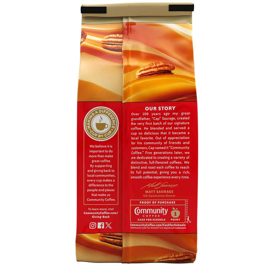 Community Coffee Pecan Praline Ground Coffee – Low-Acidity Brew for Focused Afternoon Work Sessions, 12 oz Medium Roast