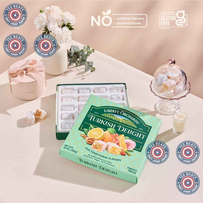 Liberty Orchards Turkish Delight – Premium Gourmet Gift Box for Her, Vegan Chewy Candy Assortment for Birthday and Holiday Giving