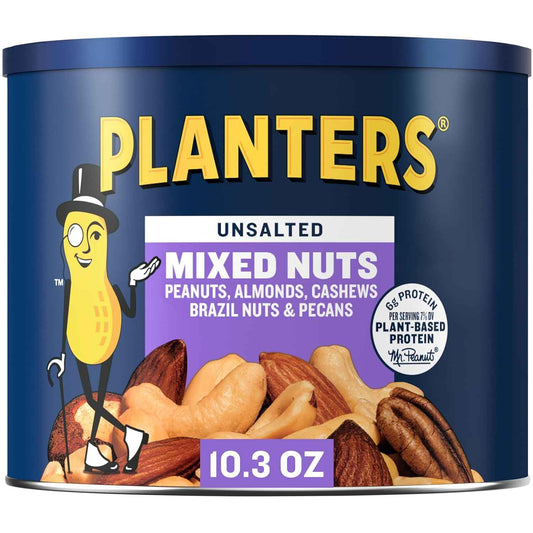 PLANTERS Mixed Nuts – Portable Road Trip and Camping Snack in 10.3 oz Resealable Canister
