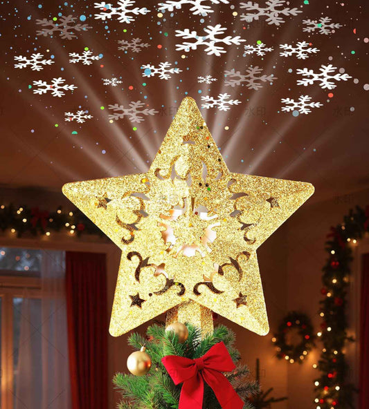 Holidayx Pentagram Tree Topper – Cozy Bedroom Accent Piece, Silver Star with Wall and Ceiling Snowflake Glow