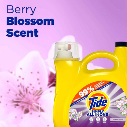 Tide Simply Laundry Detergent Safe for Nursery and Playroom Laundry, Berry Blossom Scent, 168 fl oz