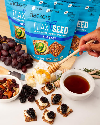 Flackers Organic Rosemary Flaxseed Crackers – 1 Net Carb Wellness Snack for Fiber-Focused Diets