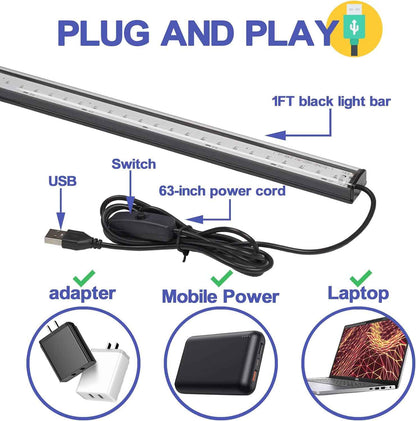 CICINY Black Light Bar – Portable Outdoor UV Light for Patio Parties, Battery Bank Powered 1FT LED