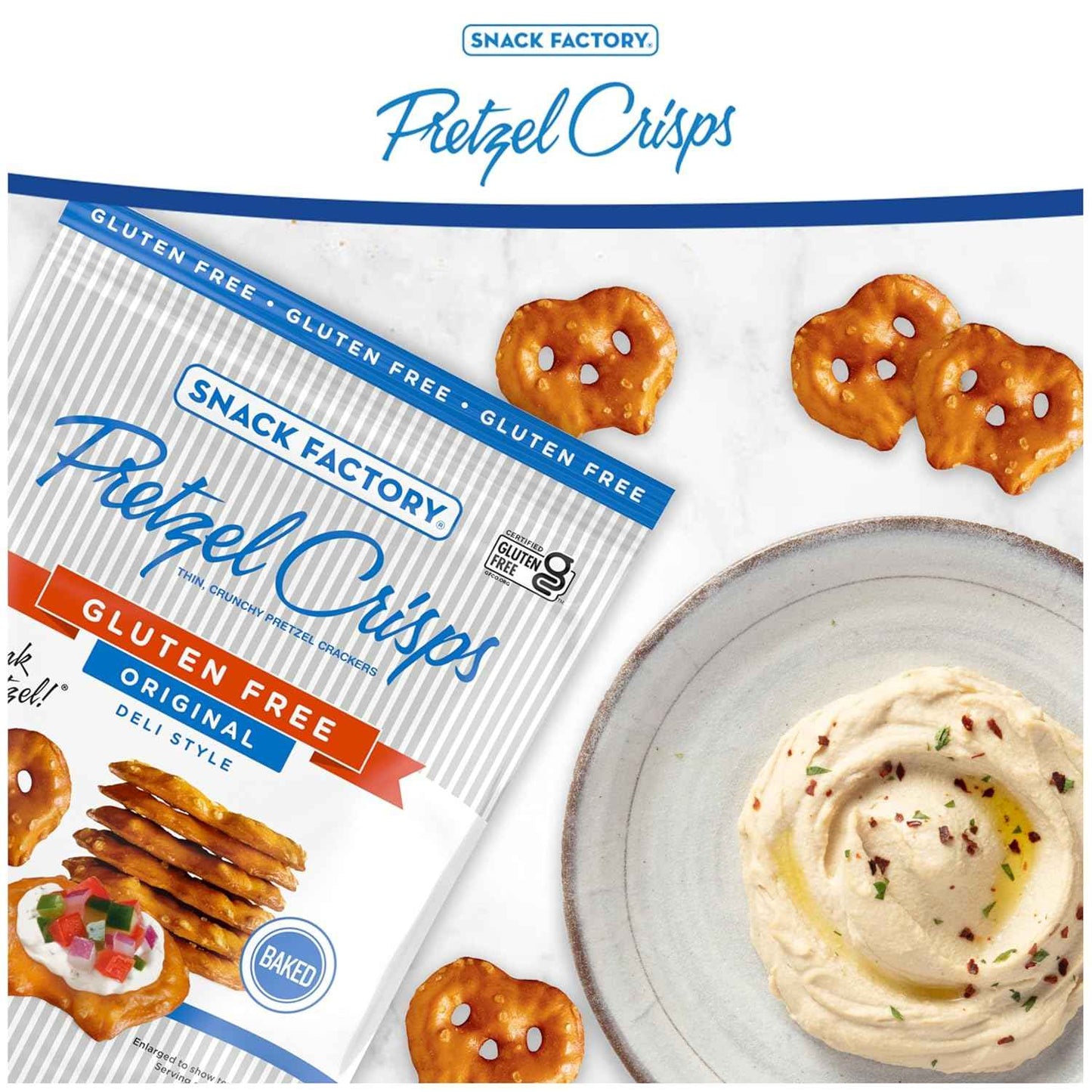 Snack Factory Pretzel Crisps Gluten Free – Lunchbox-Safe Crunch for Kids' School Snacks, Original Baked 5 oz Bag