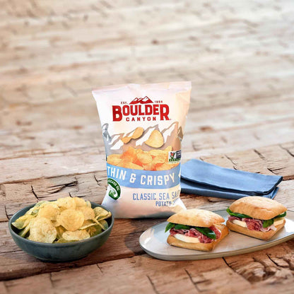 Boulder Canyon Thin & Crispy Classic Sea Salt Chips – Three-Ingredient Clean Snack for an Uncluttered Pantry, 1.25 oz 6-Pack