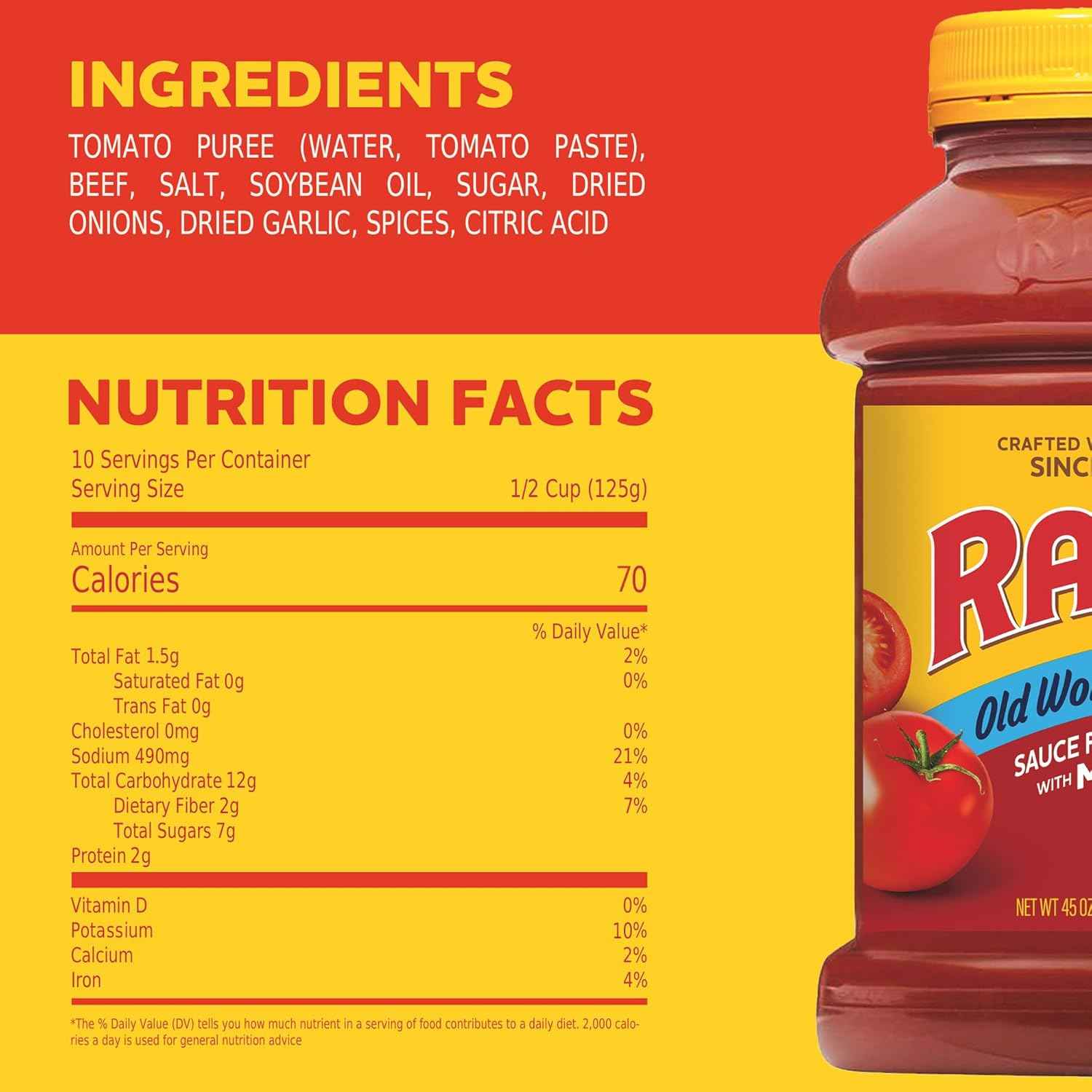 Ragu Old World Style Meat Sauce – 45 oz Family-Size Jar for Kid-Friendly Spaghetti Nights