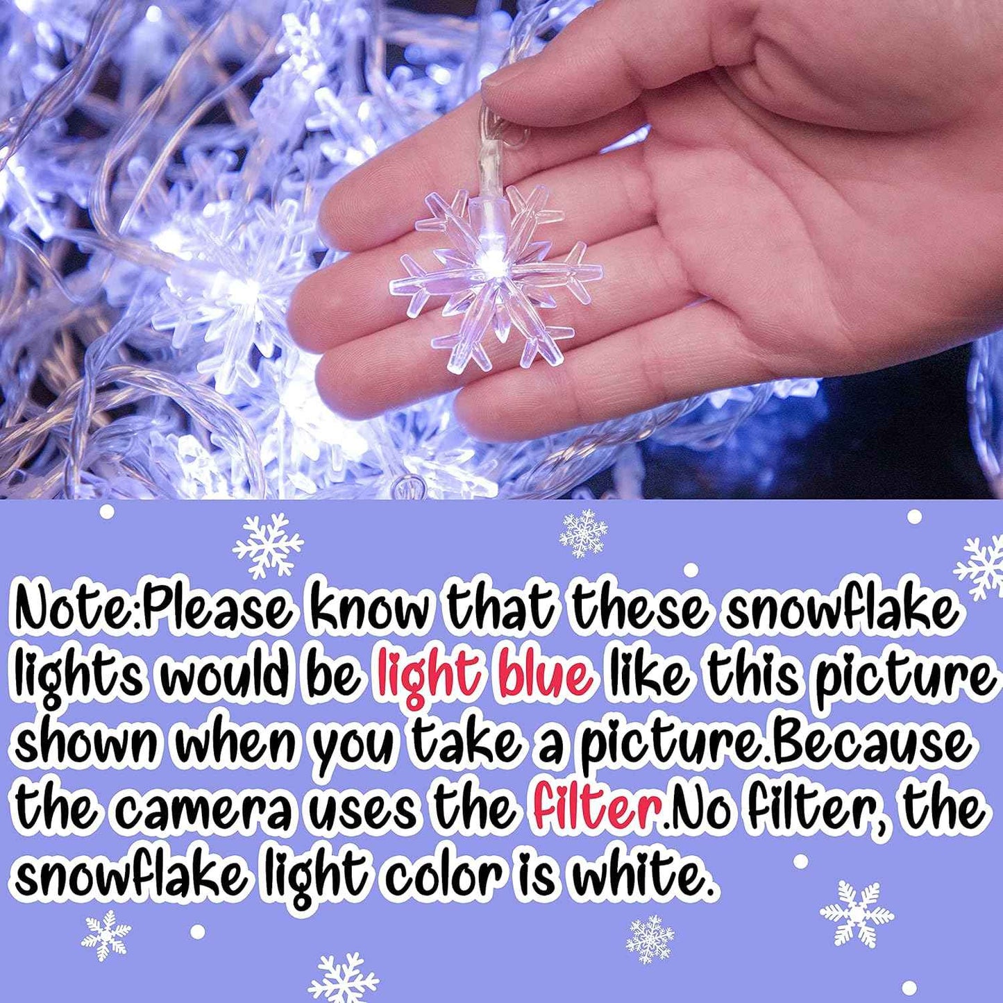 Snowpin Snowflake String Lights – Patio and Garden Railing Decor, Weather Friendly 42.6ft LED Set for Outdoor Evening Ambiance