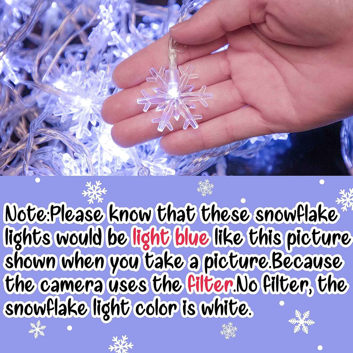 Snowpin Snowflake String Lights – Patio and Garden Railing Decor, Weather Friendly 42.6ft LED Set for Outdoor Evening Ambiance