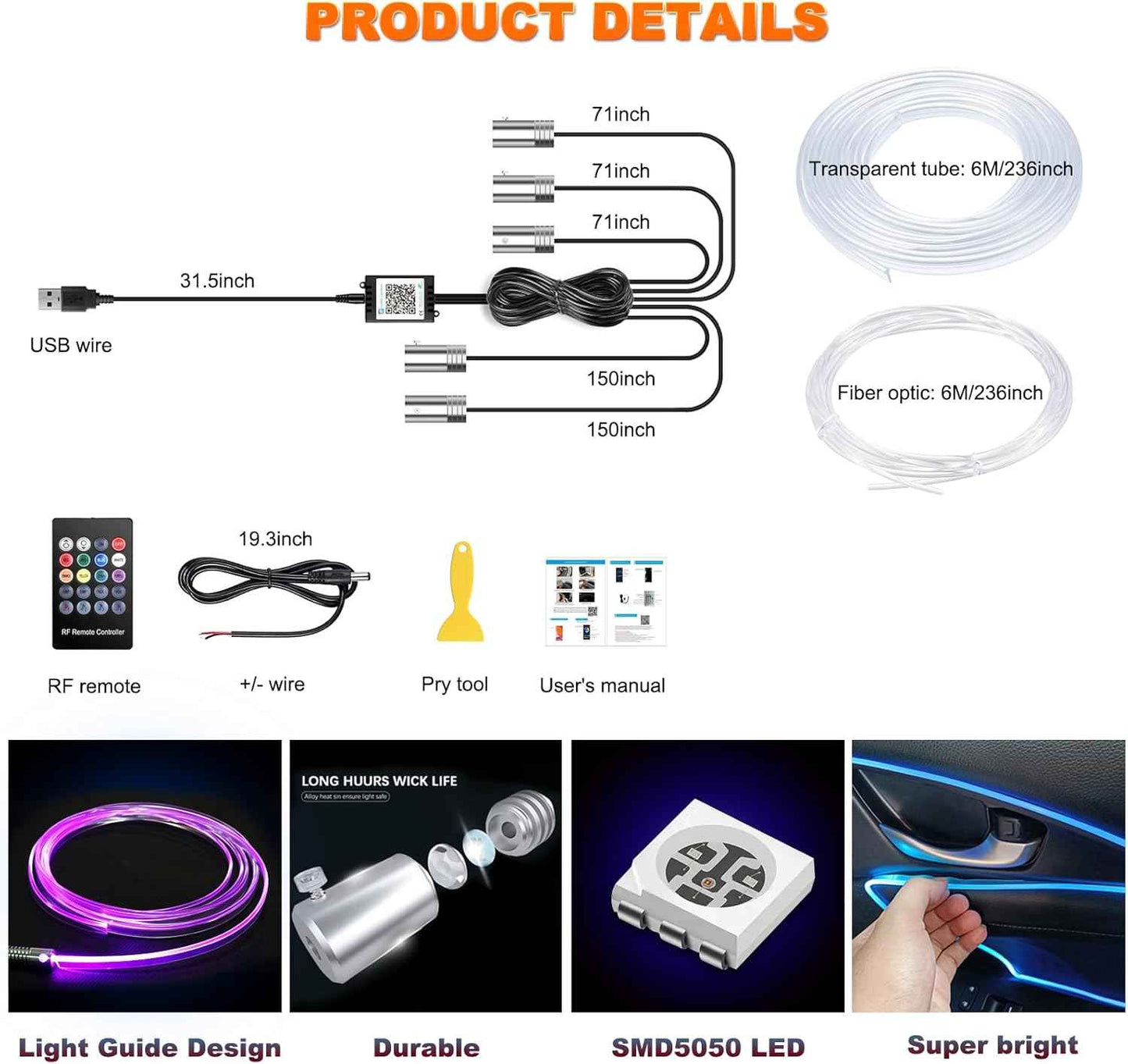 Lotus Lantern Fiber Optic LED Strip – Home Theater and Man Cave Ambient Backlighting, 16M Color Music Sync
