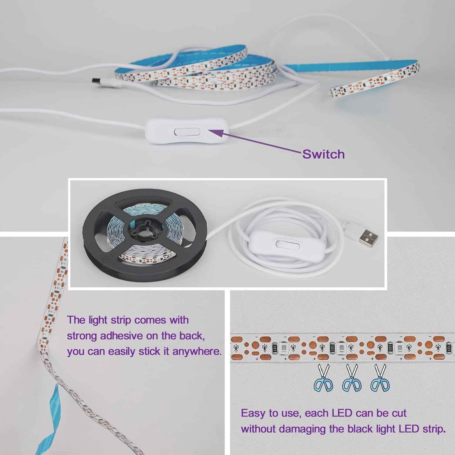 Lumiglow UV Black Light Strip – 6.6ft Child-Safe Glow Light for Playroom, Tween Bedroom and Rec Room