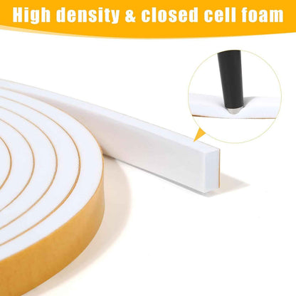 Fowong Weather Stripping Seal – Sleek White and Black Foam Tape for Door Frames and Window Sills, 16ft Home Upgrade
