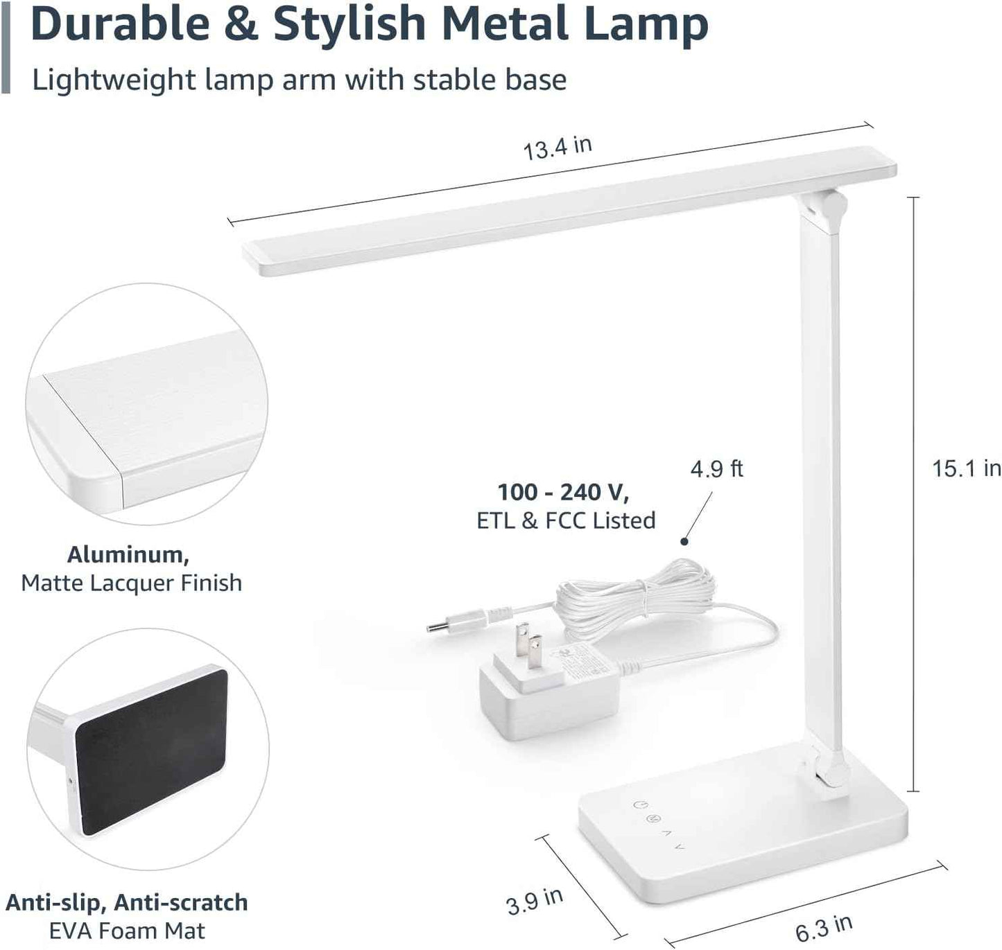 Lepro LED Desk Lamp – Minimalist Home Office Light in White, Clean Foldable Design for Clutter-Free Desks