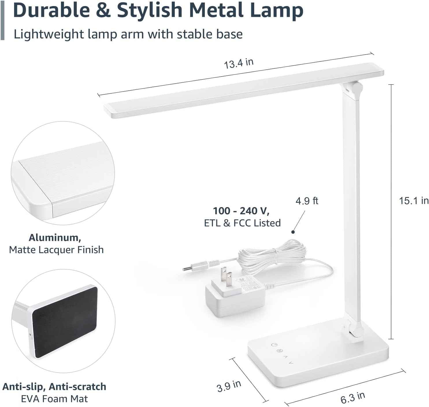 Lepro LED Desk Lamp – Minimalist Home Office Light in White, Clean Foldable Design for Clutter-Free Desks