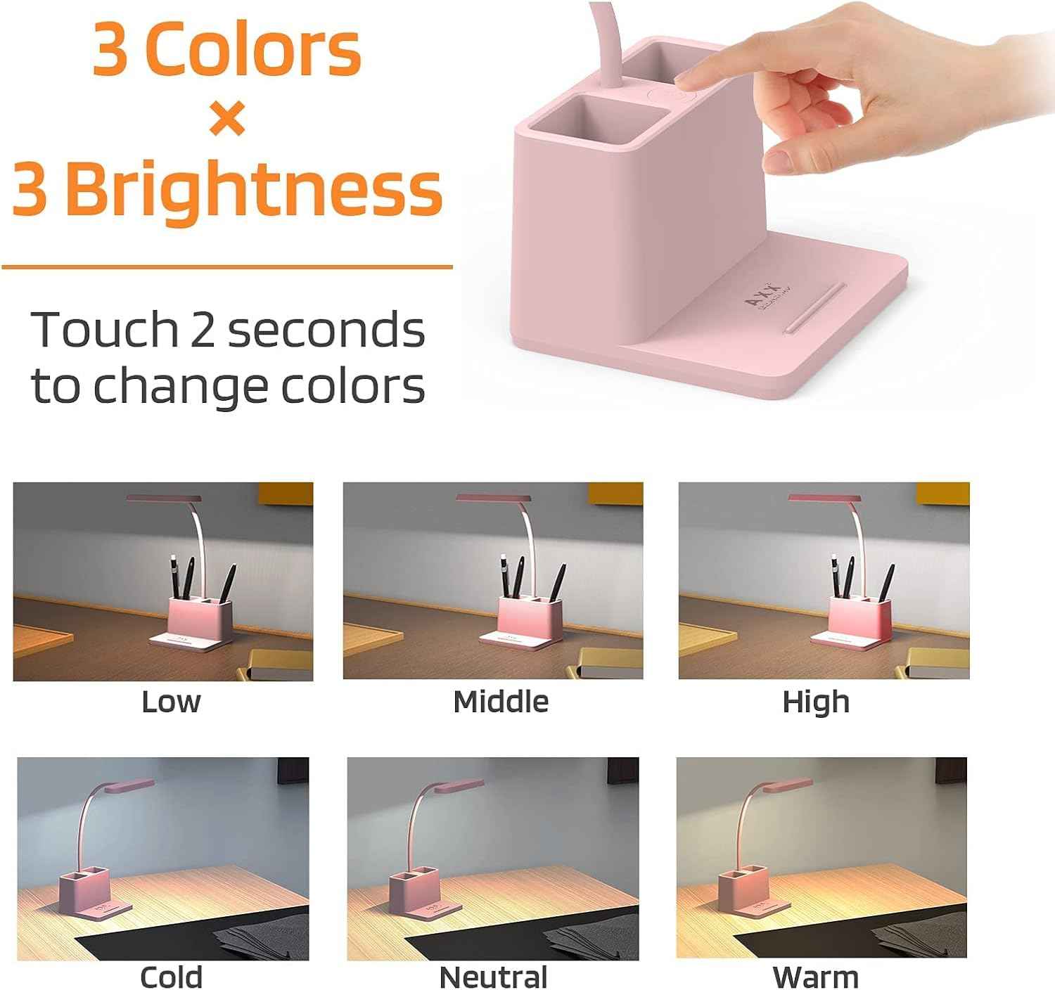 AXX Cute Desk Lamp Pink – Aesthetic Bedroom Decor for Teen Girls, Kawaii LED Light for Cozy Corner Styling