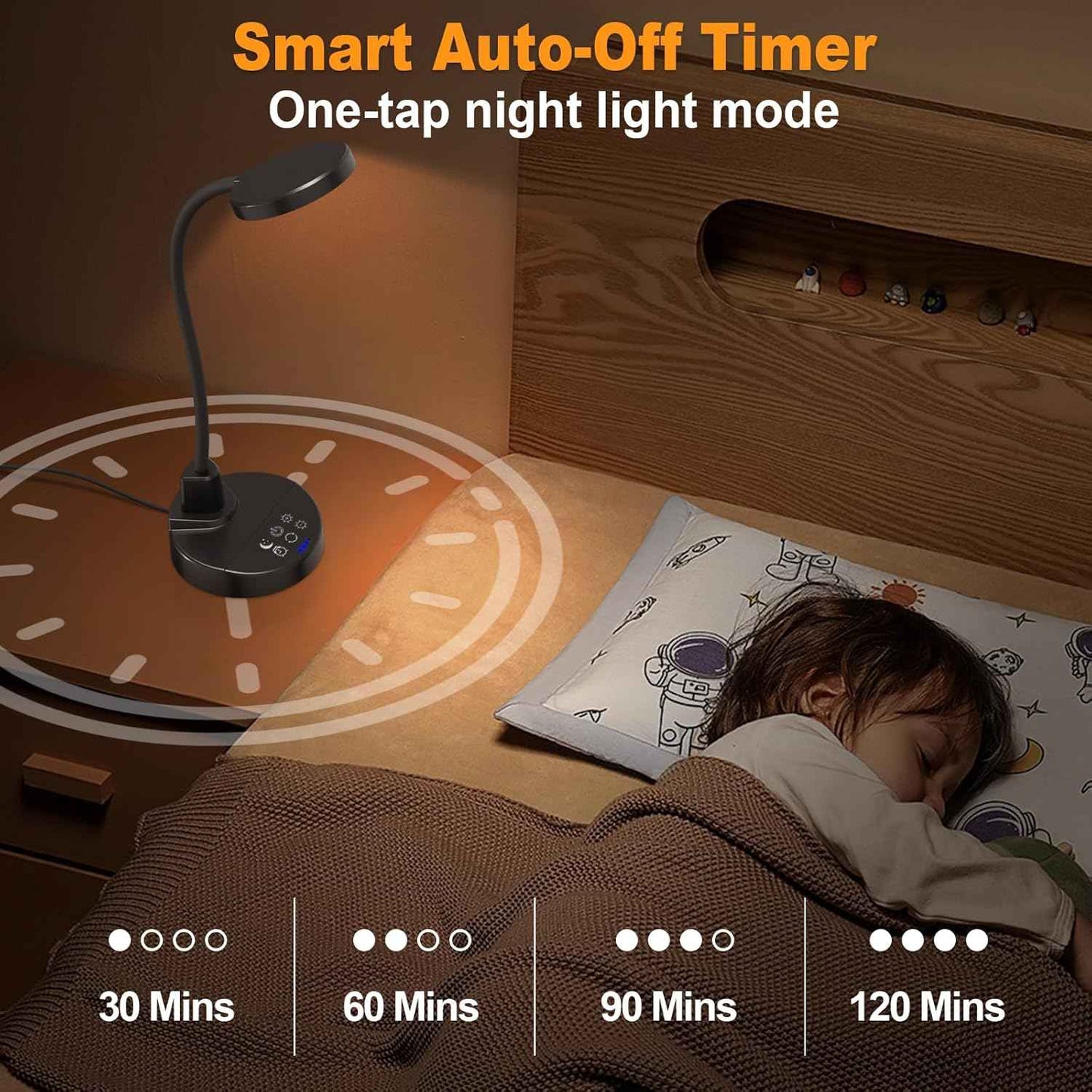LUMINOAK SafeBeam LED Desk Lamp – Child-Friendly Study Light with Cool-Touch Base and Auto Shutoff for Kids' Rooms
