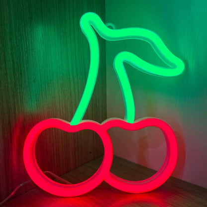 Cherry Neon Lights - Romantic Valentine's Day Gift for Girlfriend, Soft Glow Bedroom Sign