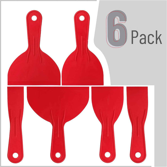 Bates 6 Pack Plastic Putty Knife Set - Contractor Job Site Tools, Efficient Multi-Size Scraper Kit