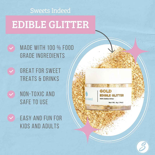 Sweets Indeed Edible Glitter – Premium Gold Dust for Wedding Cakes, Champagne Flutes and Dessert Tables