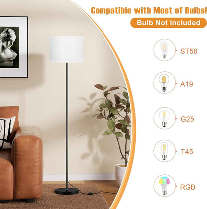 Decorative 60-Inch Floor Lamp with Fabric Lampshade and Foot Pedal On-Off Switch, Ambient Home Lighting for Bedroom Corner, Living Room and Dining Room