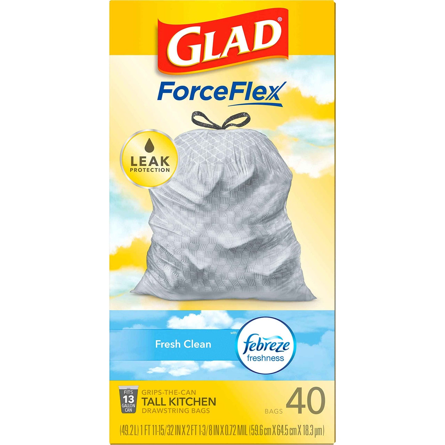 Glad OdorShield Trash Bags 13 Gallon Tall – Calming Febreze Fresh Clean Scent for Self-Care Kitchens, 80 Count Drawstring