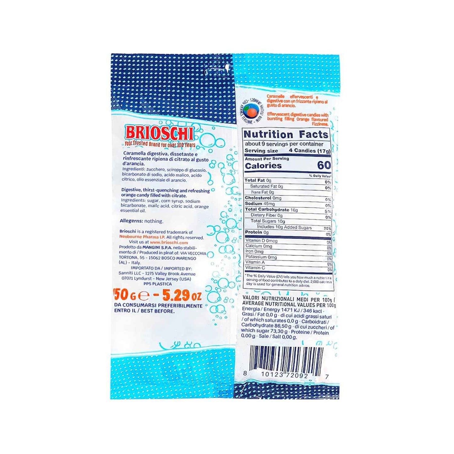 Brioschi Effervescent Orange Candy – Authentic Italy Imported Holiday Stocking Stuffer and Christmas Gift