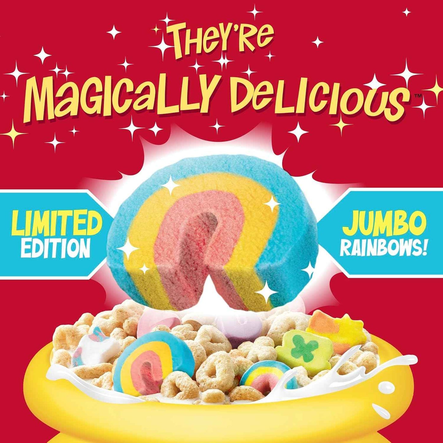 Lucky Charms Gluten Free Cereal with Marshmallows – Fun Kids Breakfast for the Family Table, Limited Edition Jumbo Rainbows, Mega 26.1 oz Box