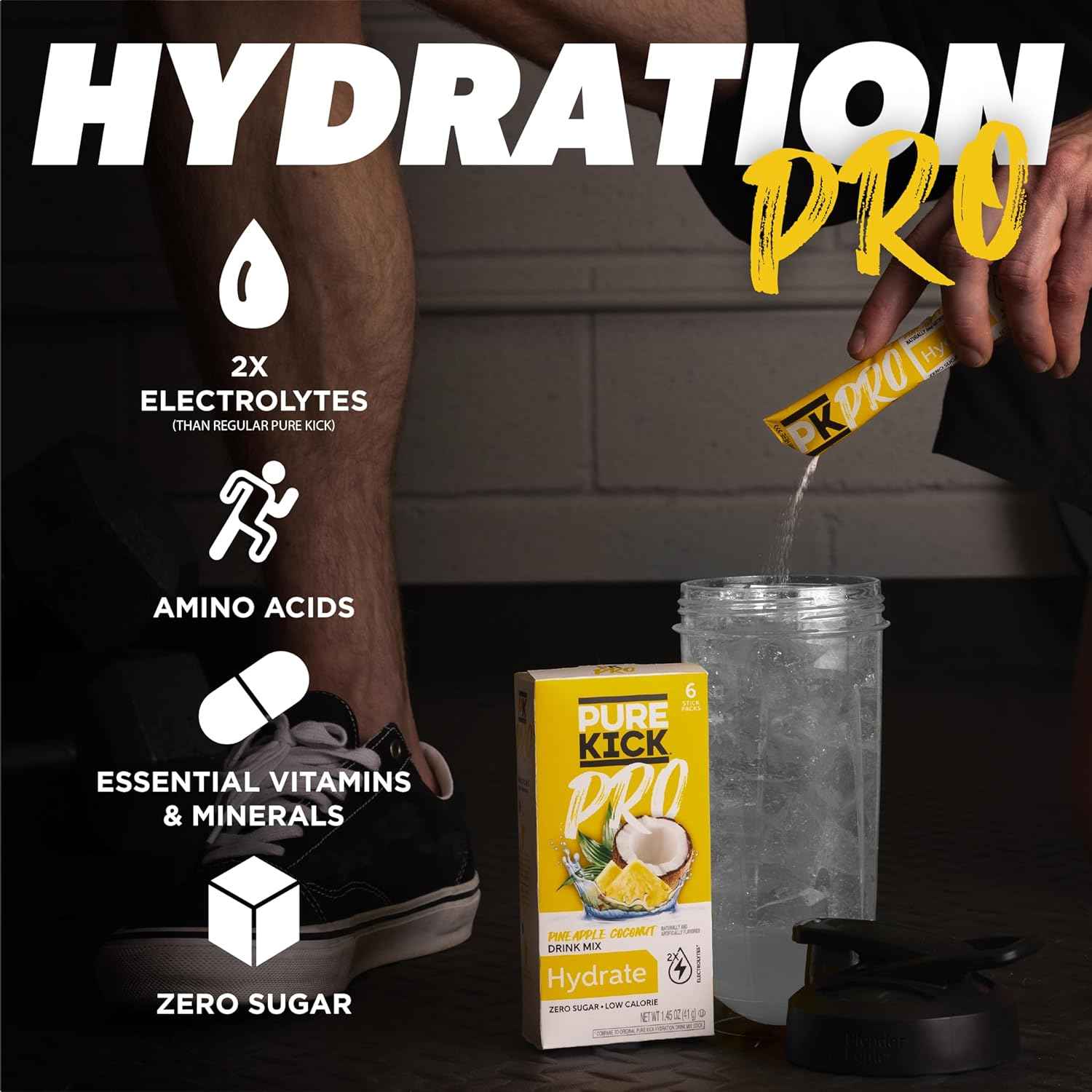 PURE KICK PRO Hydration Electrolyte Drink Mix – Sugar-Free Focus Hydration for Home Office and Long Workdays, Pineapple Coconut