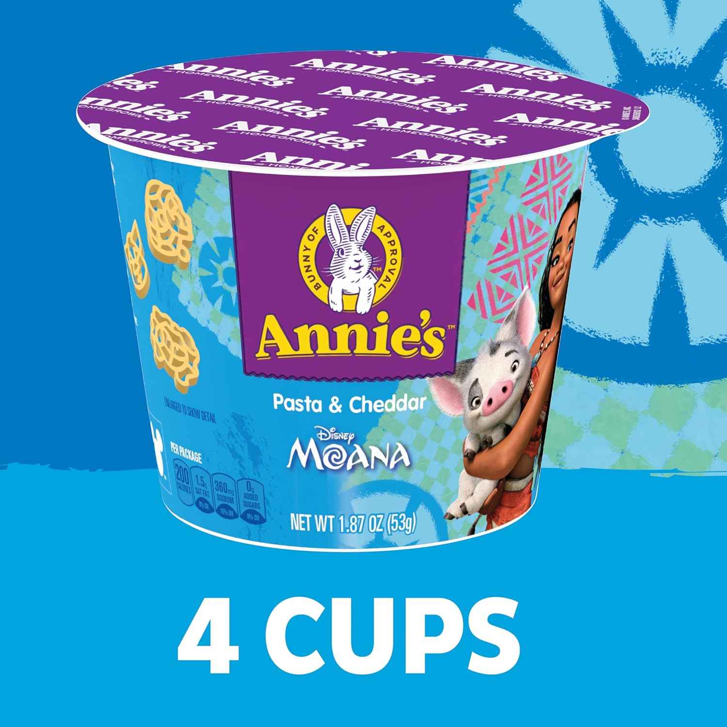 Annie's Disney Moana Mac and Cheese Cups – 3 Minute Microwave Lunch for Working From Home Days, 4 Ct