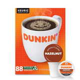 Dunkin' Hazelnut Flavored Keurig K-Cup Pods – Work From Home Productivity Boost, 88 Pod Bulk Pack