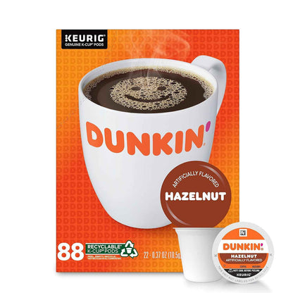 Dunkin' Hazelnut Flavored Keurig K-Cup Pods – Work From Home Productivity Boost, 88 Pod Bulk Pack