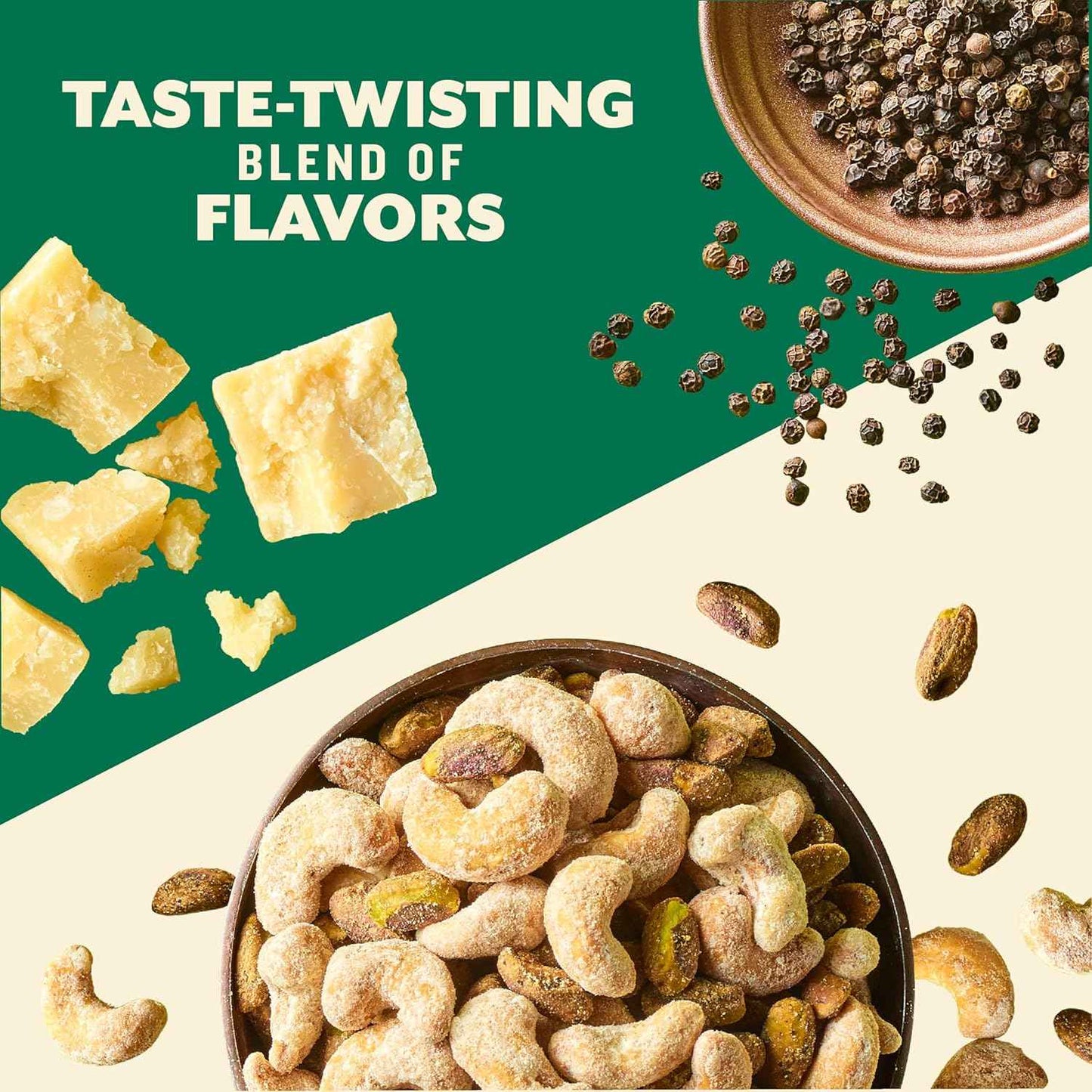 PLANTERS Nut Duos – Gourmet Snack Gift for Hostess, Peppercorn & Parmesan Flavored Nuts 5oz