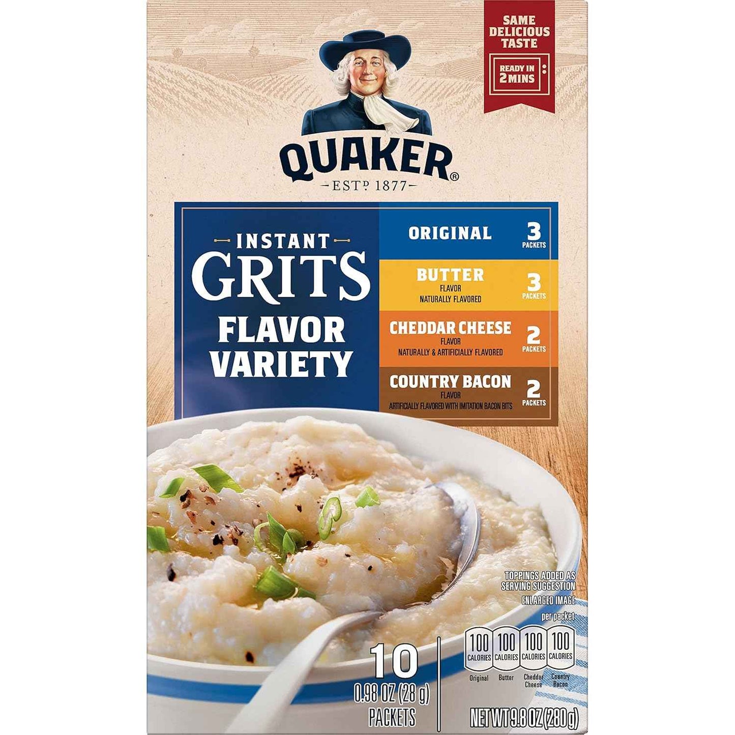 Quaker Instant Grits Variety Pack – 100 Calorie Single-Serve Breakfasts with Iron and Calcium, 10 Count