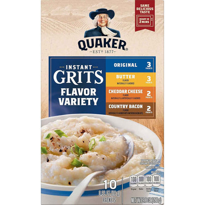 Quaker Instant Grits Variety Pack – 100 Calorie Single-Serve Breakfasts with Iron and Calcium, 10 Count