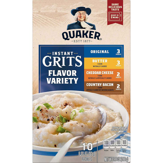Quaker Instant Grits Variety Pack – 100 Calorie Single-Serve Breakfasts with Iron and Calcium, 10 Count