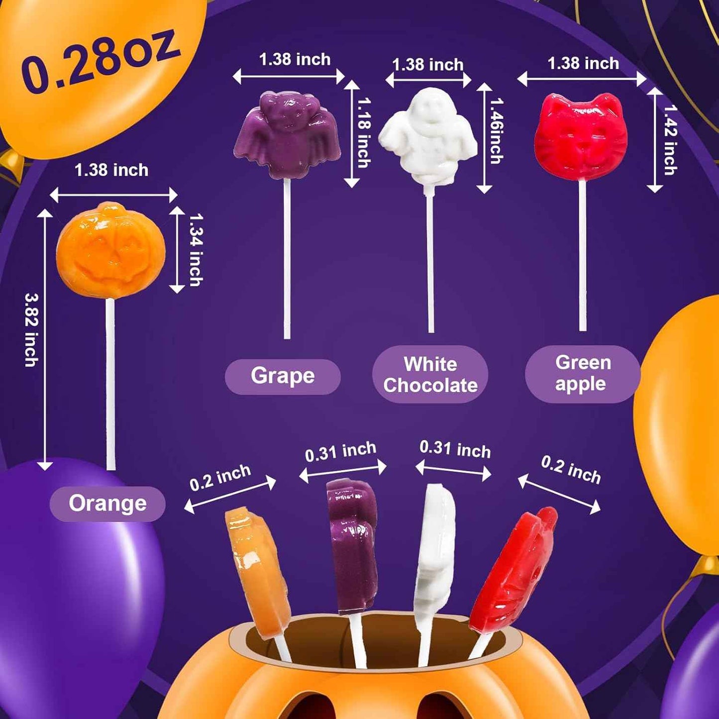 Halloween Suckers Lollipops for Kids Party Favor Bags, Assorted Pumpkin Ghost Bat Cat Shaped Suckers Individually Wrapped Treats, 32 Count Halloween Candy