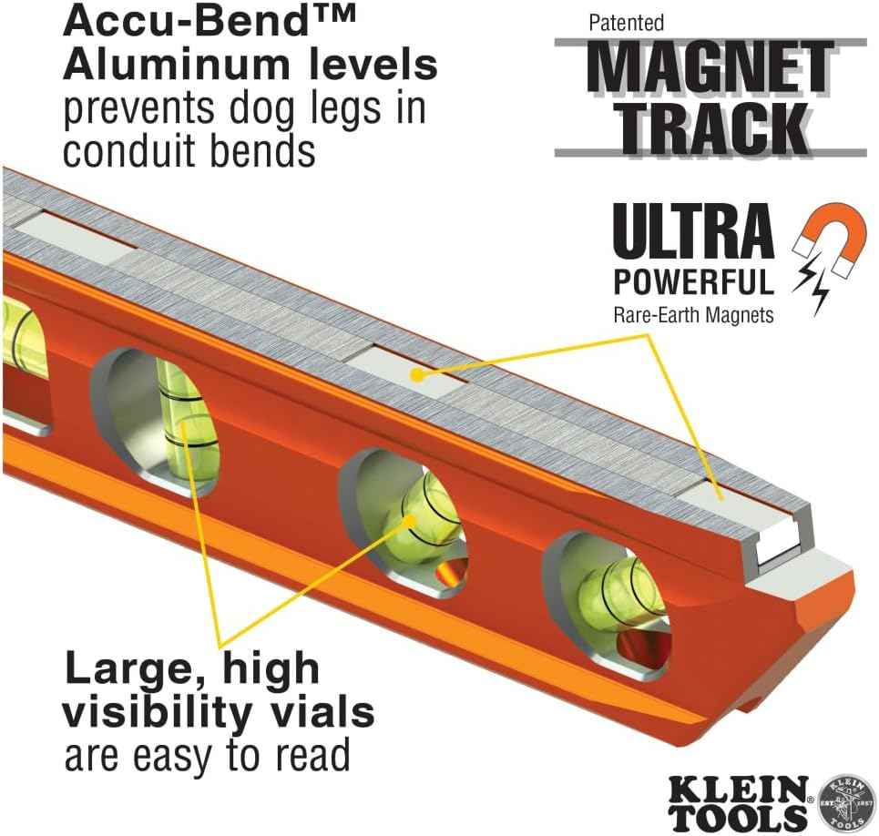 Klein Tools 935AB4V Torpedo Level – Jobsite Productivity Booster for Electricians Bending Conduit Faster