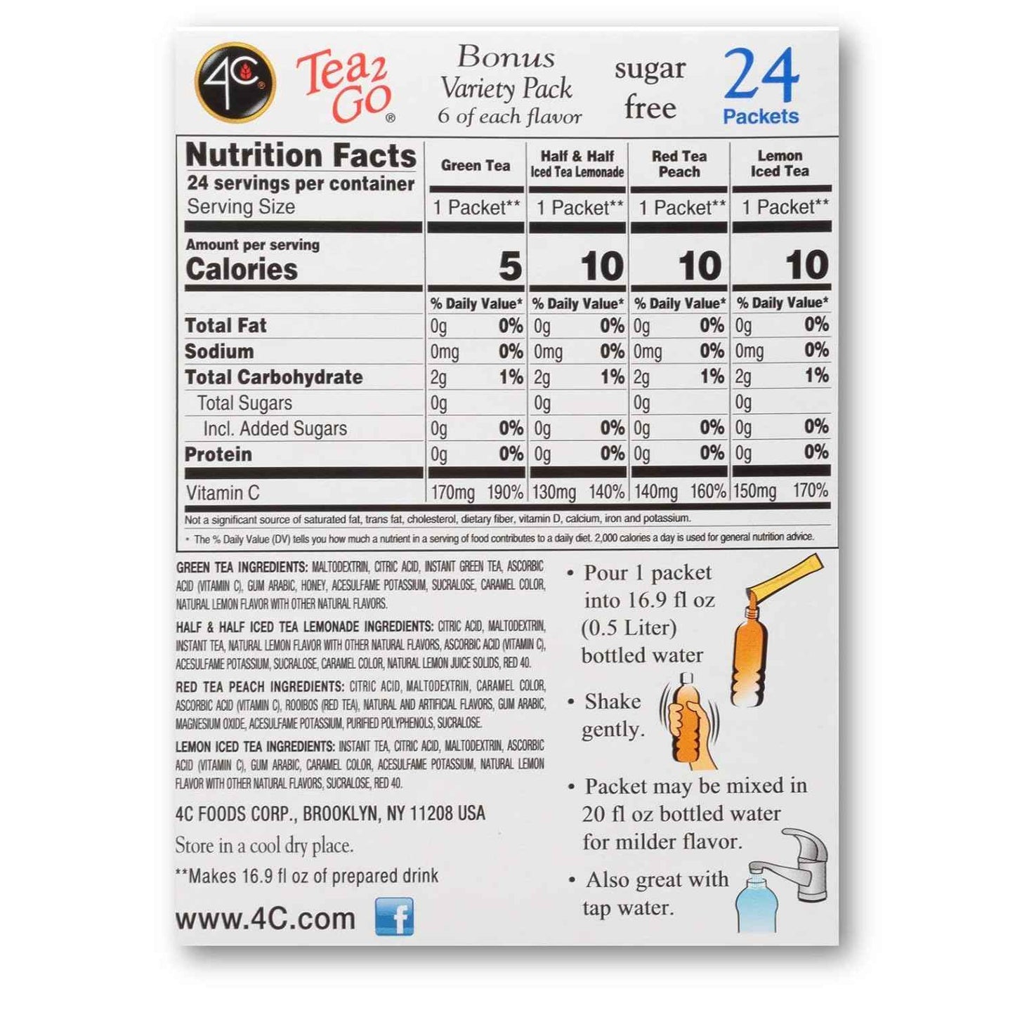 4C Iced Tea Powder Packets – Kid-Approved Lunchbox Hydration, Sugar-Free Lemon and Peach Singles for Family Pantry