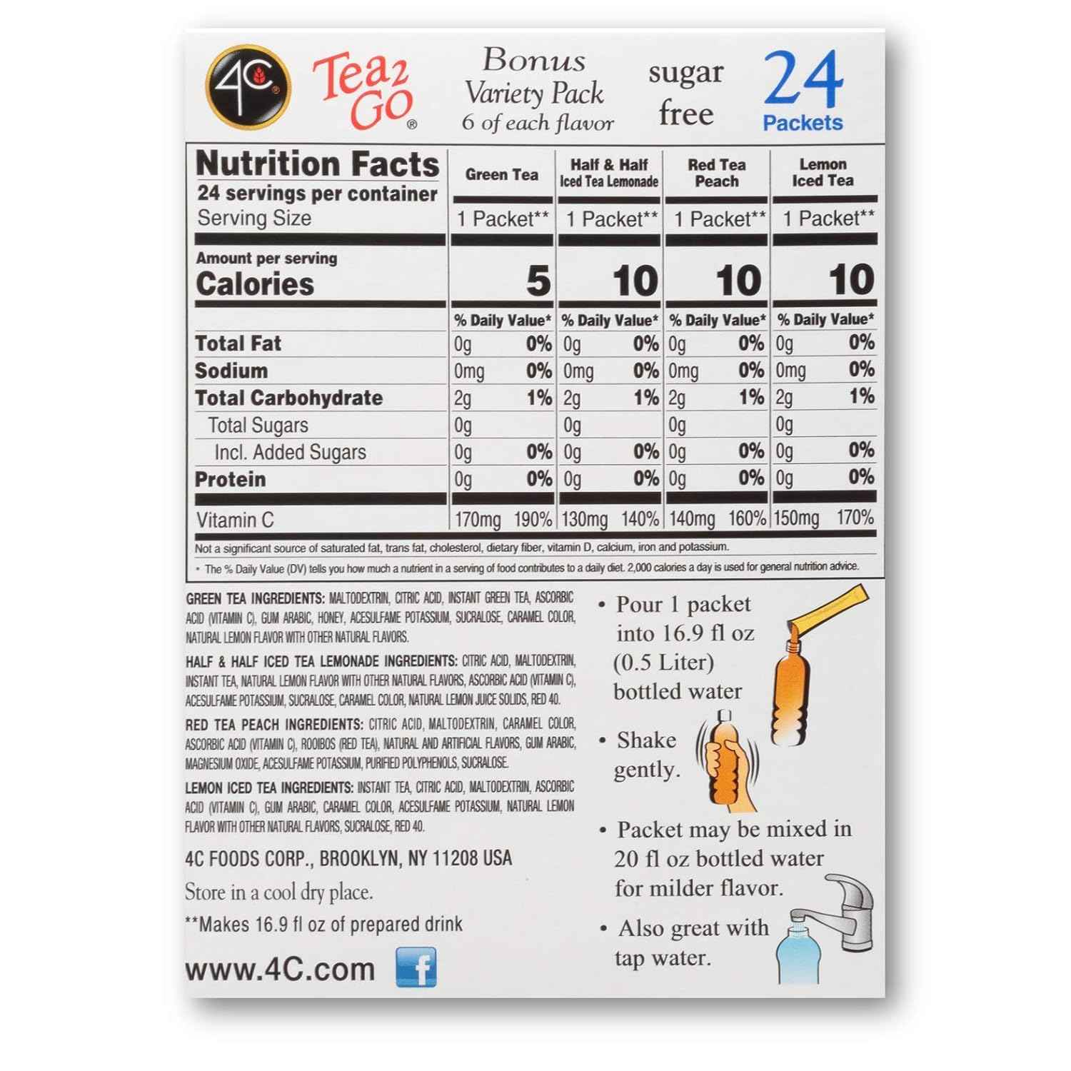 4C Iced Tea Powder Packets – Kid-Approved Lunchbox Hydration, Sugar-Free Lemon and Peach Singles for Family Pantry