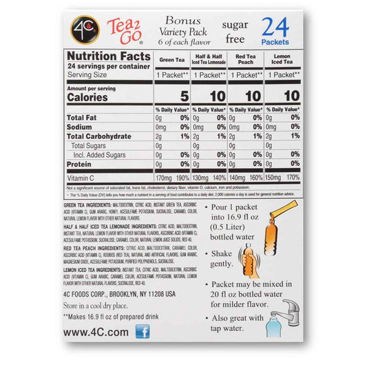 4C Iced Tea Powder Packets – Kid-Approved Lunchbox Hydration, Sugar-Free Lemon and Peach Singles for Family Pantry