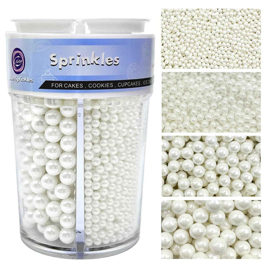 Sprinkles for Cake Decorating White Pearl Sprinkles 4 Sizes Mix Birthday Gift for Mom Baker Cake Cupcake Toppings