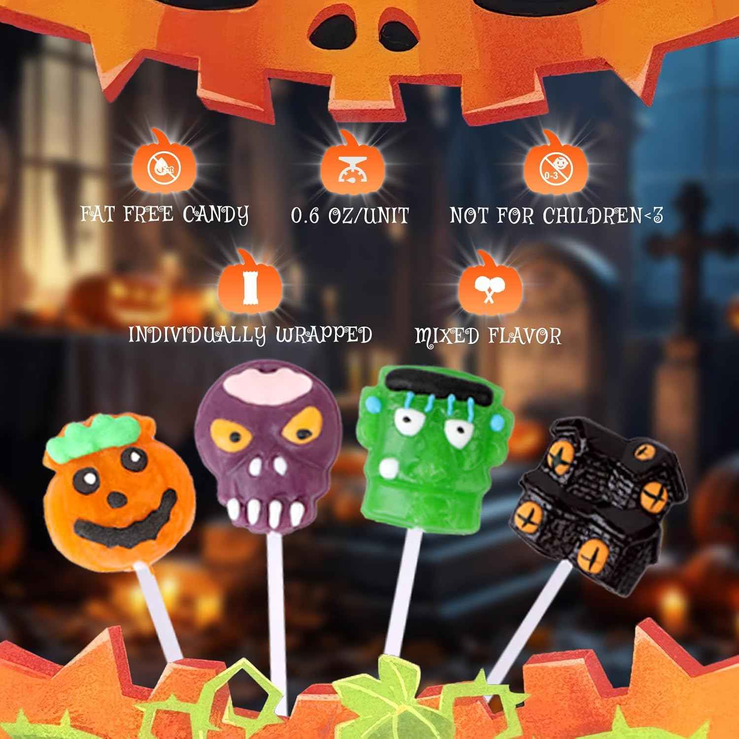 Halloween Themed Lollipop Gift Set - 24 Individually Wrapped Monster Suckers Ready to Gift in Spooky Present-Ready Packaging