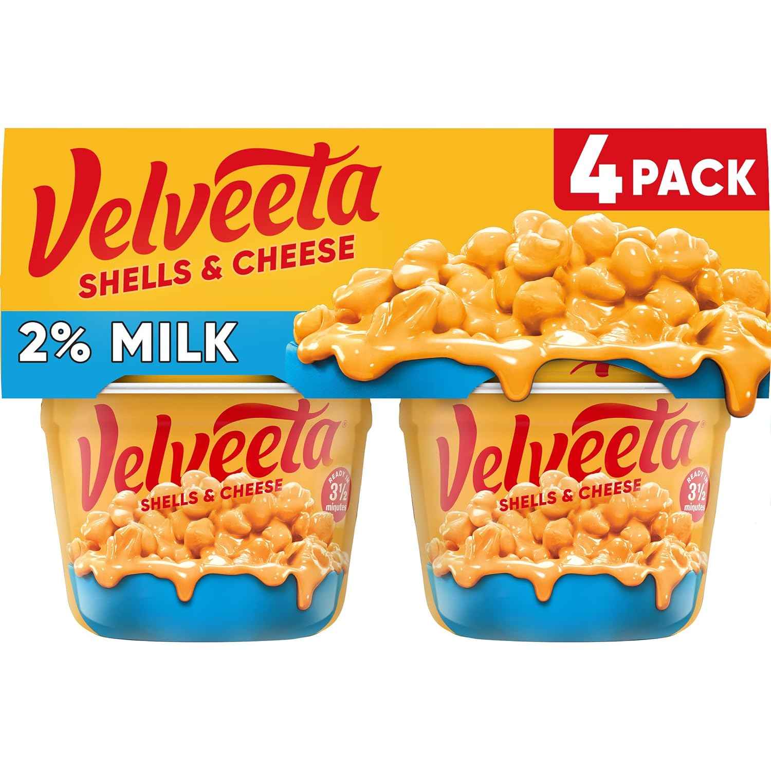 Velveeta Shells & Cheese Microwaveable Cups – Road Trip Pantry Meal with Only Water and a Microwave, 2.19 oz 4-Pack