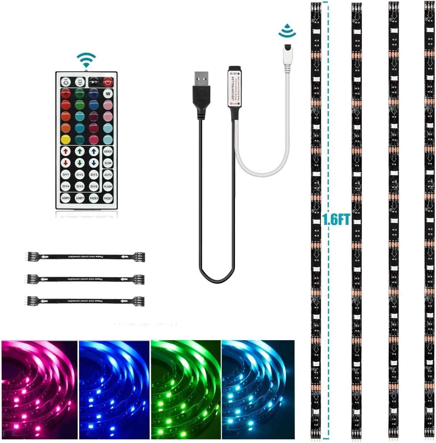 HOUHUI USB LED Strip Lights for Home Office – 6.56ft RGB Bias Lighting Behind Monitor to Reduce Eye Strain During Work