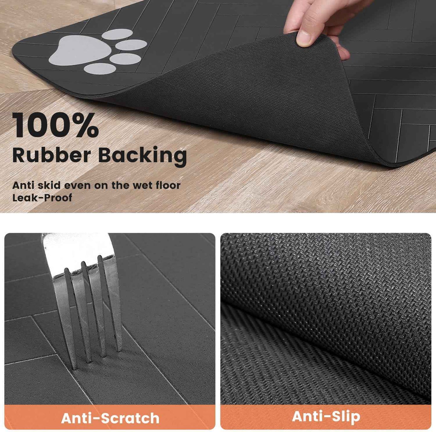 Decorative Pet Feeding Mat for Modern Living Room, Striped Dark Gray Placemat for Food and Water Bowls