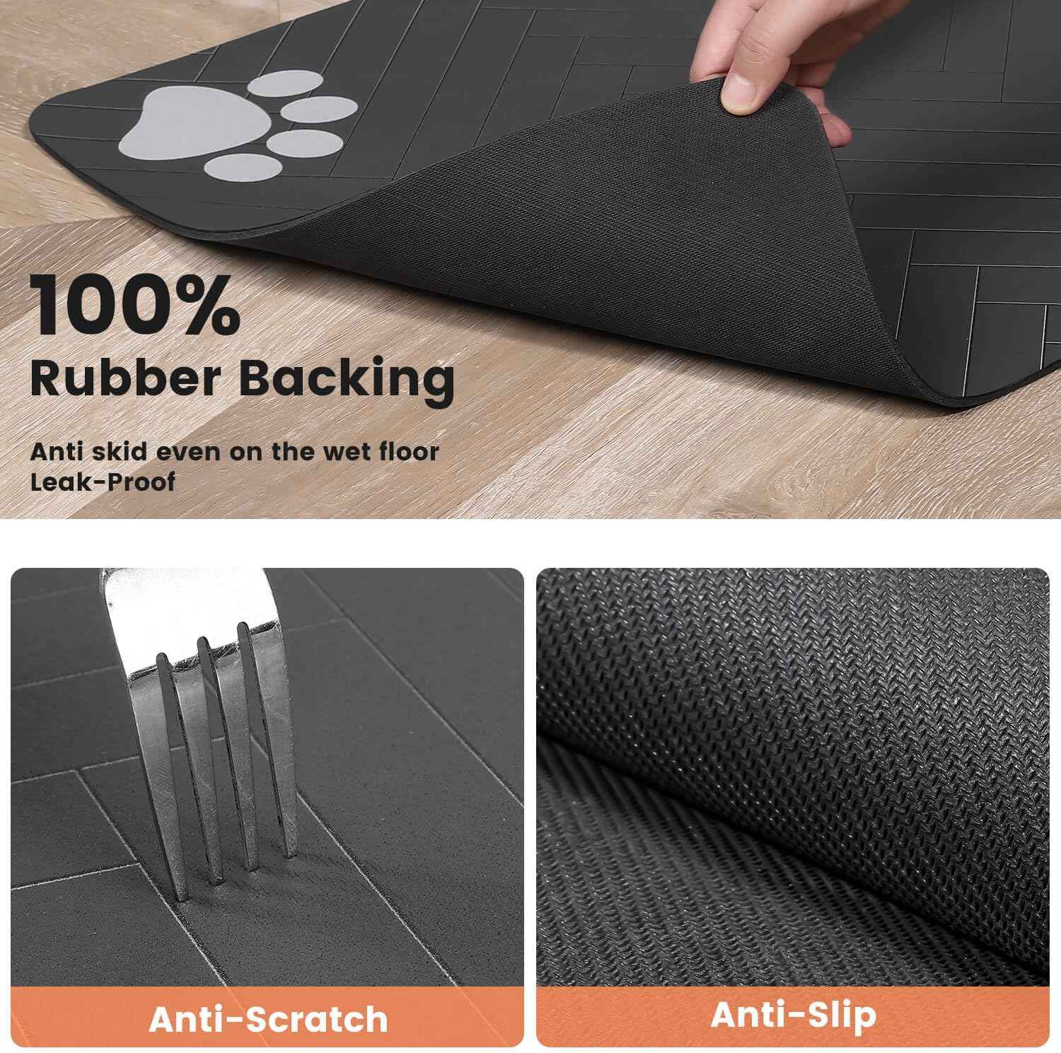 Decorative Pet Feeding Mat for Modern Living Room, Striped Dark Gray Placemat for Food and Water Bowls