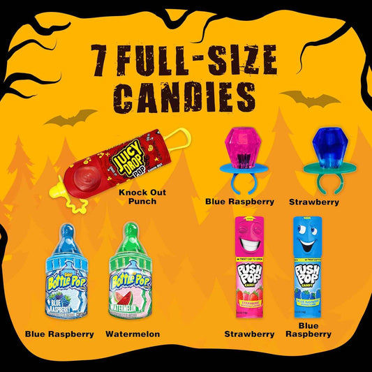 Bazooka Candy Companies Halloween Candy Assortment – Safe Individually Wrapped Ring Pop, Push Pop, and Baby Bottle Pop for Playroom and Goody Bag Station