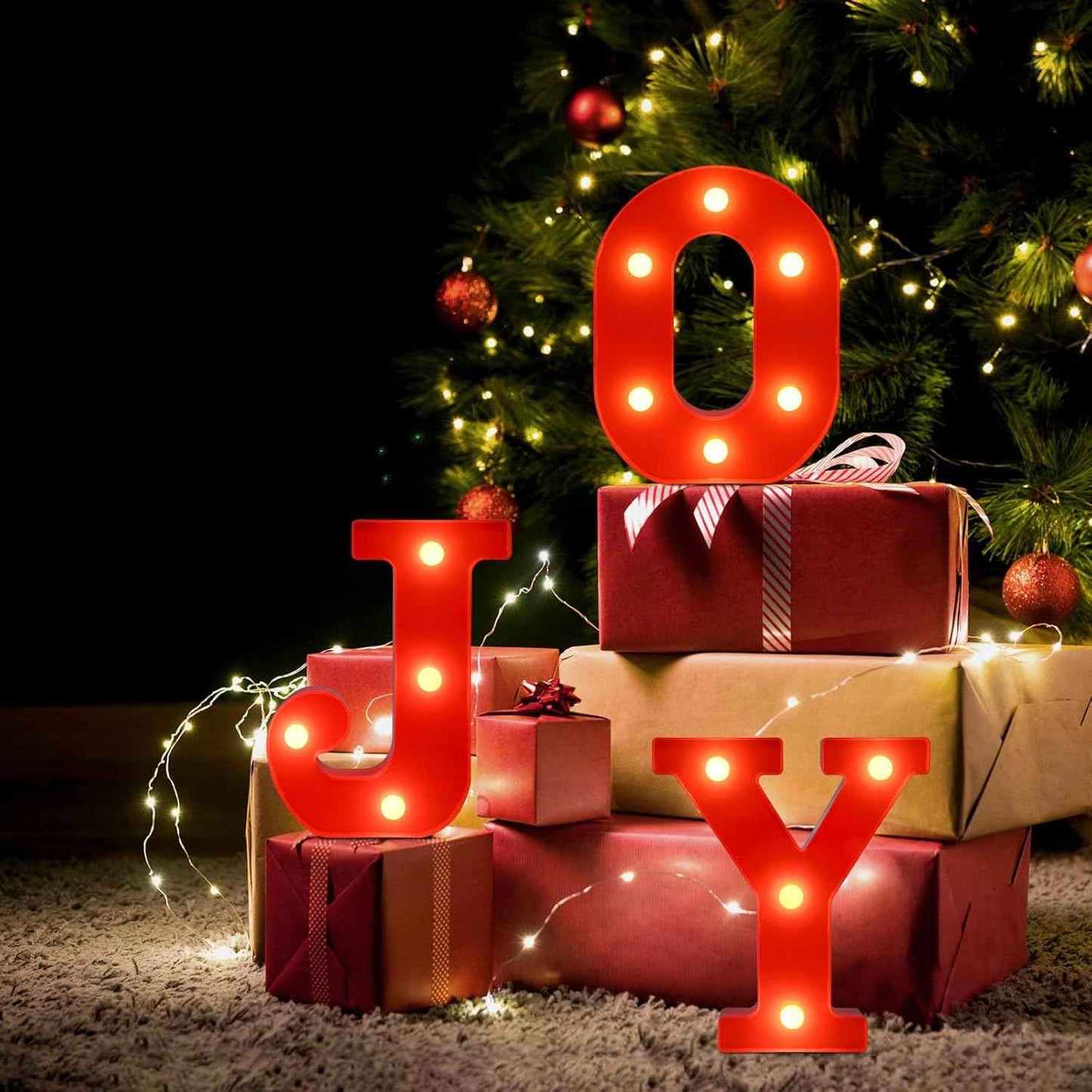EDYCON Battery Powered LED Letters – Smoke Free and Cool to Touch Alternative to Holiday Candles
