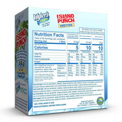 Wyler's Light Island Punch Singles to Go – Desk-Friendly Sugar-Free Water Flavoring for Office and Remote Work Hydration, 40 Packets